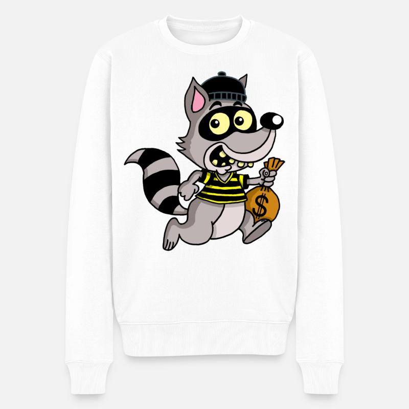 Diebischer Waschbär - Männer Premium Bio Pullover - Weiß