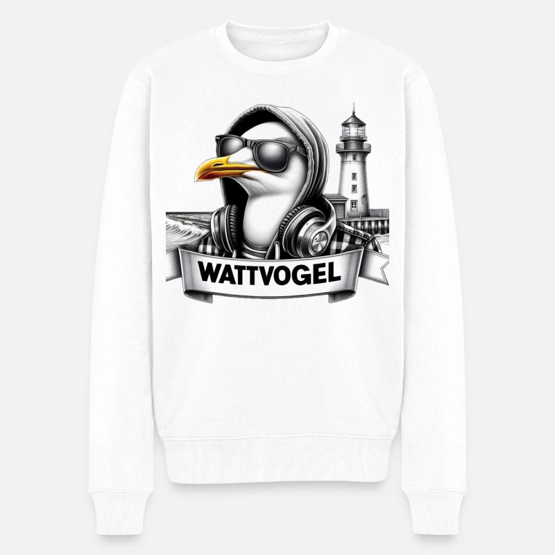 Coole Möwe Wattvogel mit Sonnenbrille und Kapuze - Männer Premium Bio Pullover - Weiß