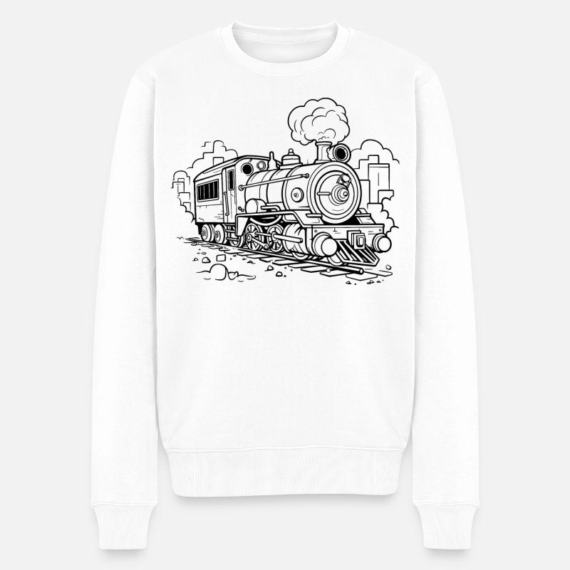 Lokomotive Zeichnung - Männer Premium Bio Pullover - Weiß