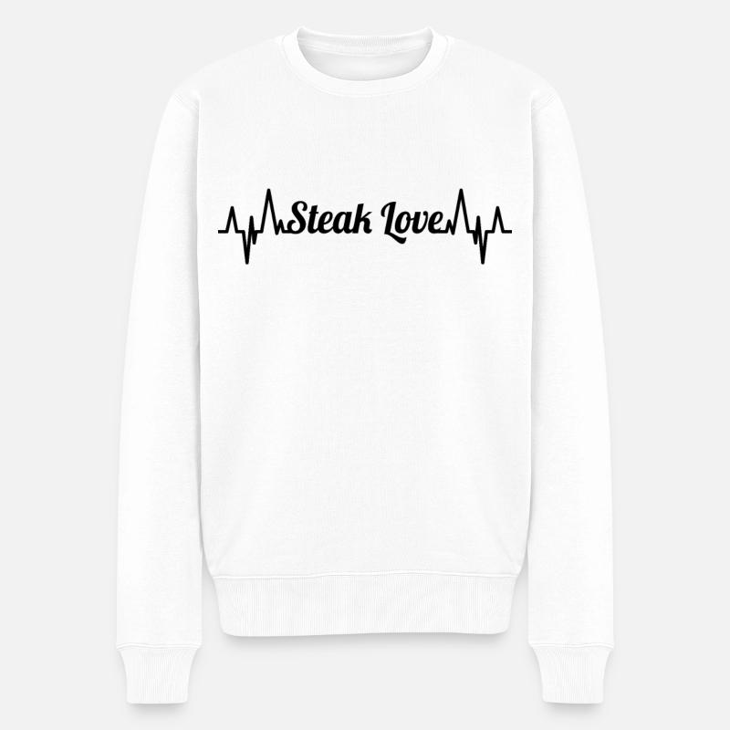 Steak Liebhaber Herzlinie - Männer Premium Bio Pullover - Weiß