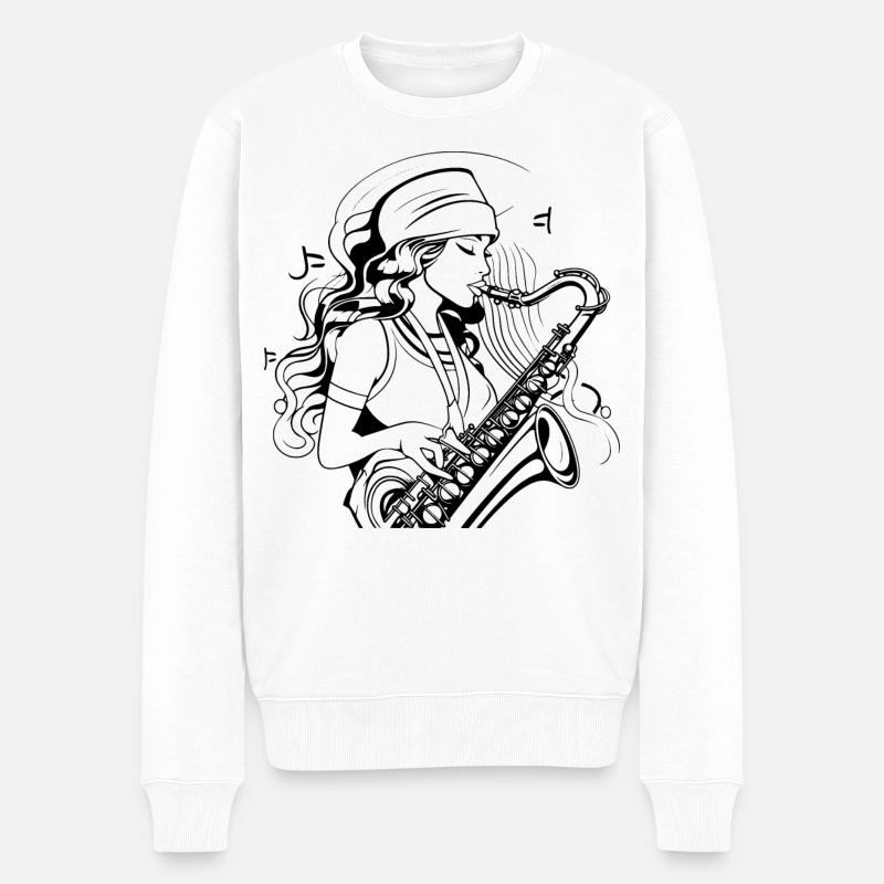 Dessin de saxophoniste - Pull Premium bio Homme - blanc