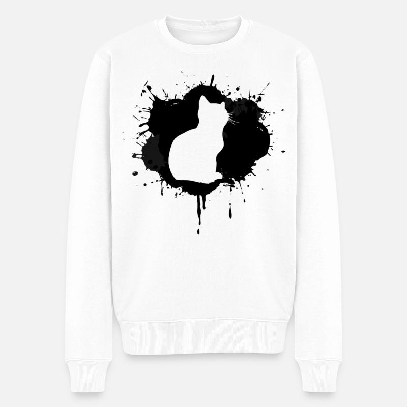 Katze - Männer Premium Bio Pullover - Weiß