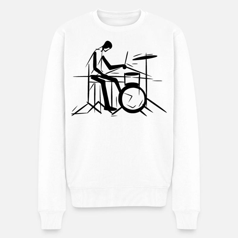 Schlagzeug Musiker - Männer Premium Bio Pullover - Weiß
