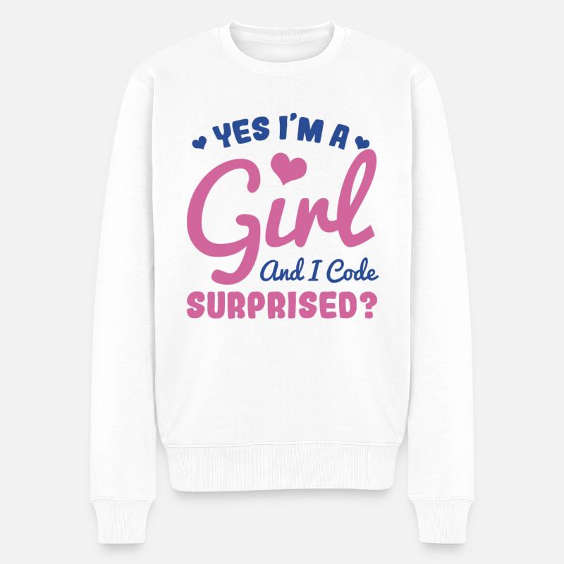 Mädchen und Programmiererin - Männer Premium Bio Pullover - Weiß