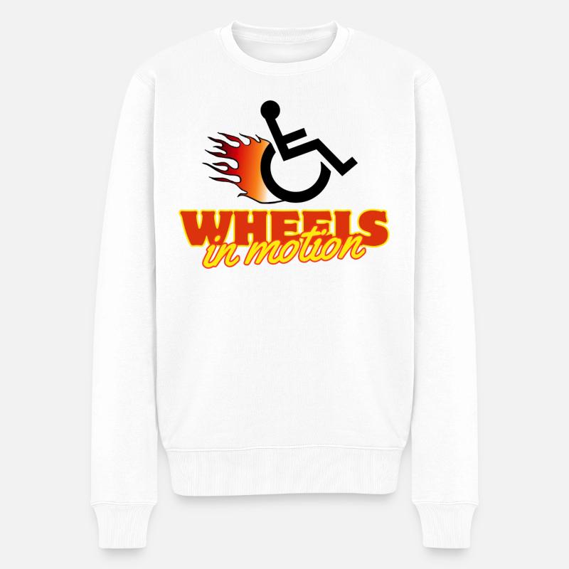 Rollstuhlräder sind immer in Bewegung # - Männer Premium Bio Pullover - Weiß