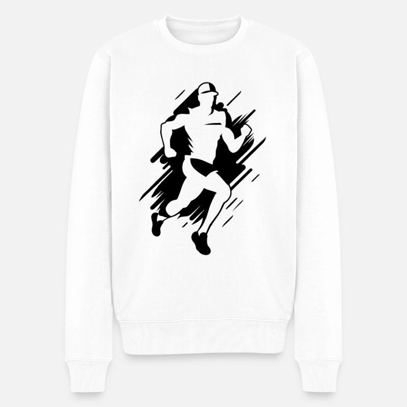 Marathon Junge Zeichnung - Männer Premium Bio Pullover - Weiß