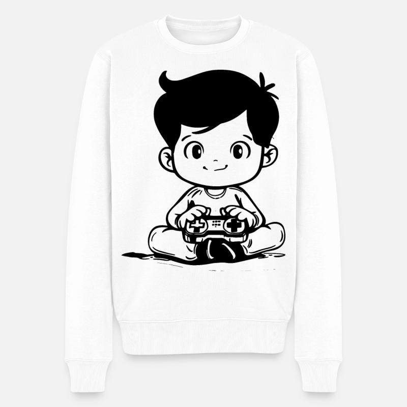 Gaming Kinder Skizze - Männer Premium Bio Pullover - Weiß