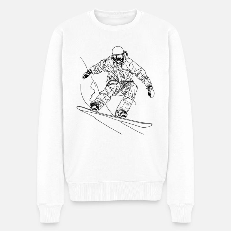 Dessin au trait du snowboarder - Pull Premium bio Homme - blanc