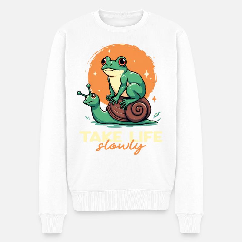 Take Life Slowly Entspannt Retro Chill Vibes Natur - Männer Premium Bio Pullover - Weiß