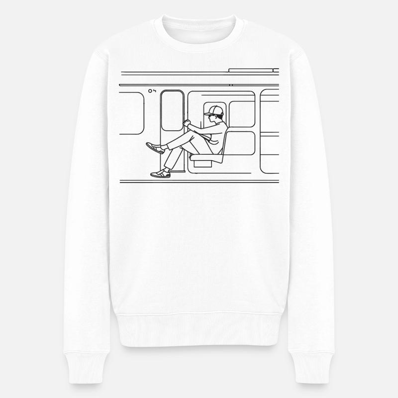 Zugliebhaber Line Art - Männer Premium Bio Pullover - Weiß