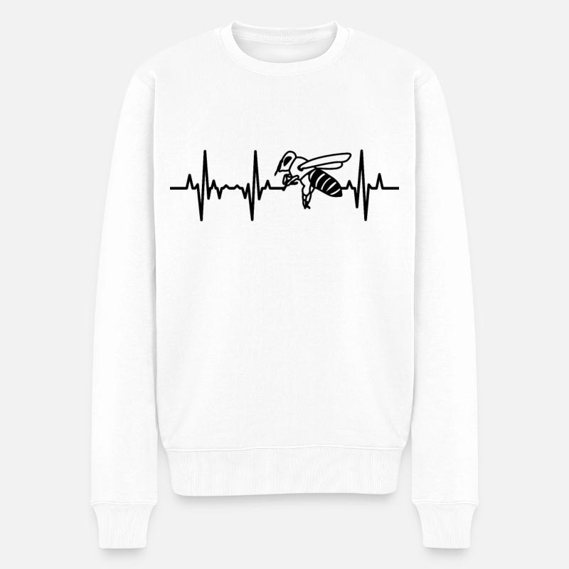 Bienen EKG Herzlinie - Männer Premium Bio Pullover - Weiß