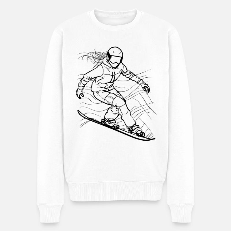 Snowboarding Mädchen Zeichnung - Männer Premium Bio Pullover - Weiß