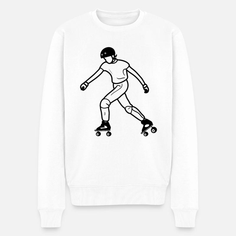 Roller Skating Line Art - Männer Premium Bio Pullover - Weiß