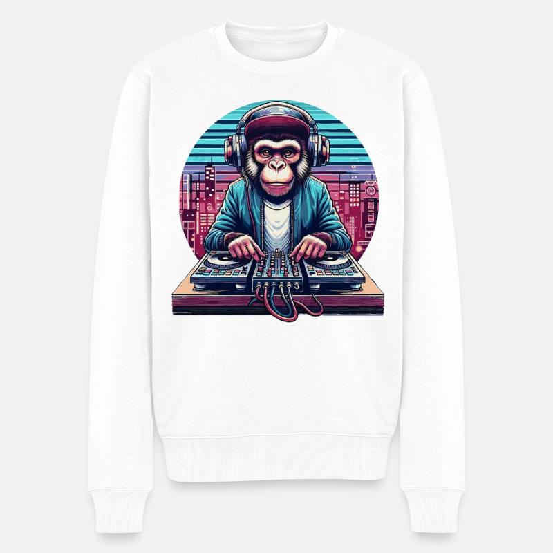DJ Monkey Monk - Männer Premium Bio Pullover - Weiß