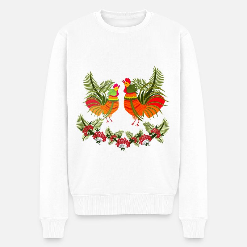 Hahn mit Henne - Männer Premium Bio Pullover - Weiß