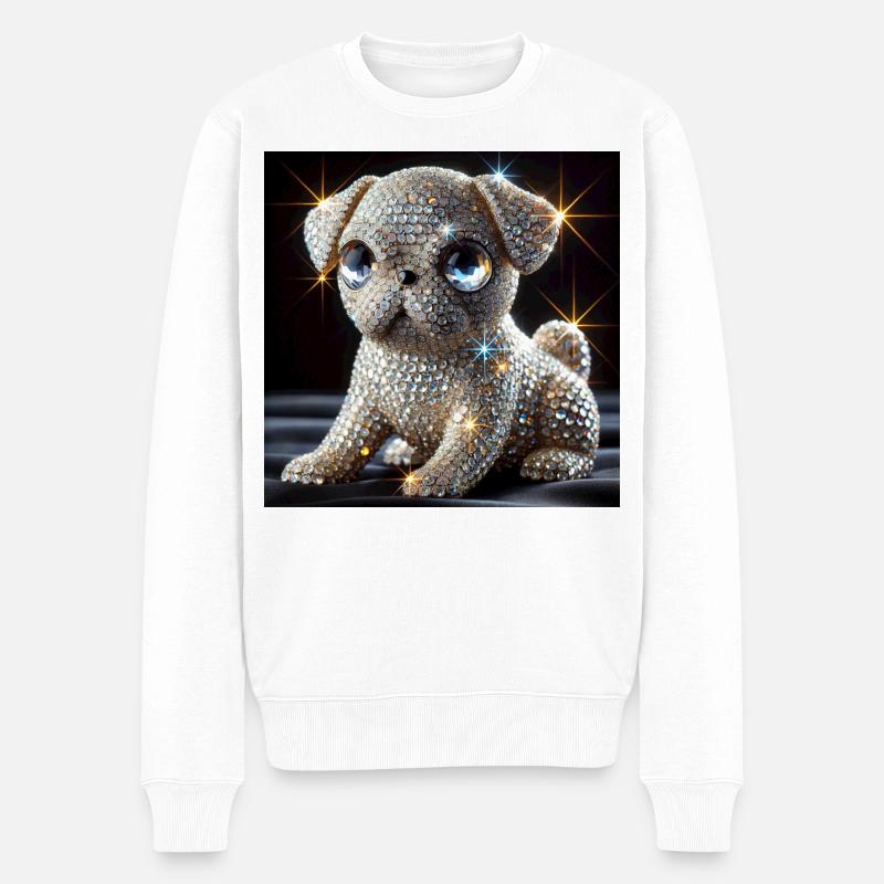 Funkelnder Hund im Diamant-Look - Männer Premium Bio Pullover - Weiß