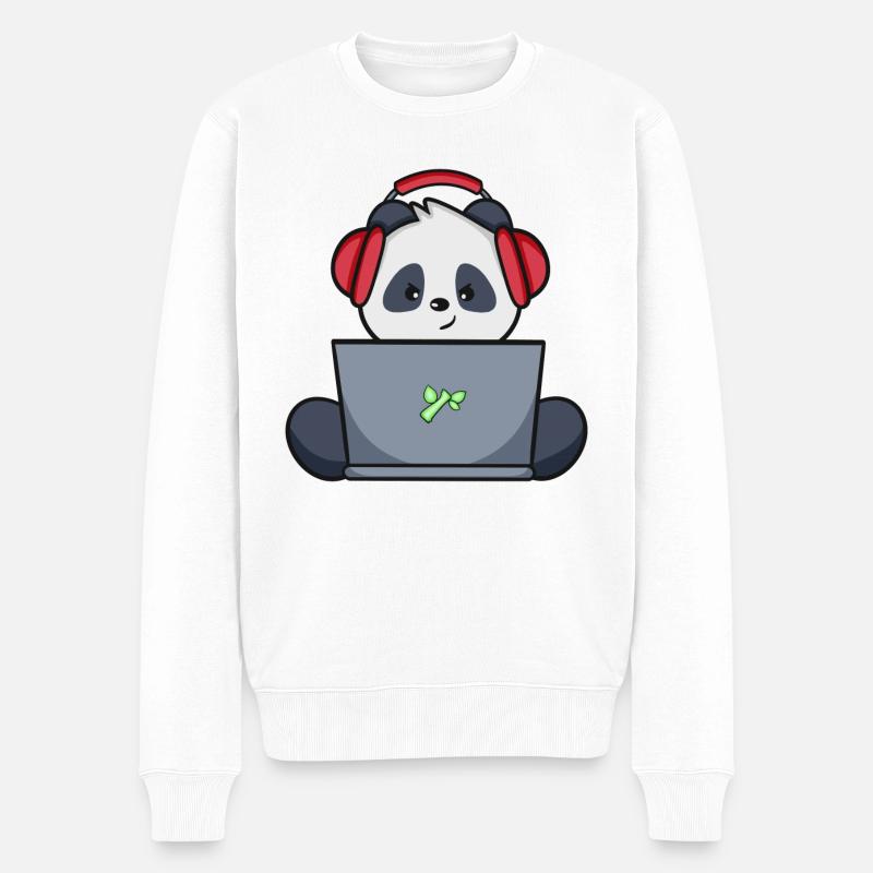 Gaming Panda mit gelbem Headset - Männer Premium Bio Pullover - Weiß
