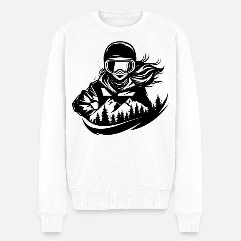 Snowboarderin Zeichnung - Männer Premium Bio Pullover - Weiß