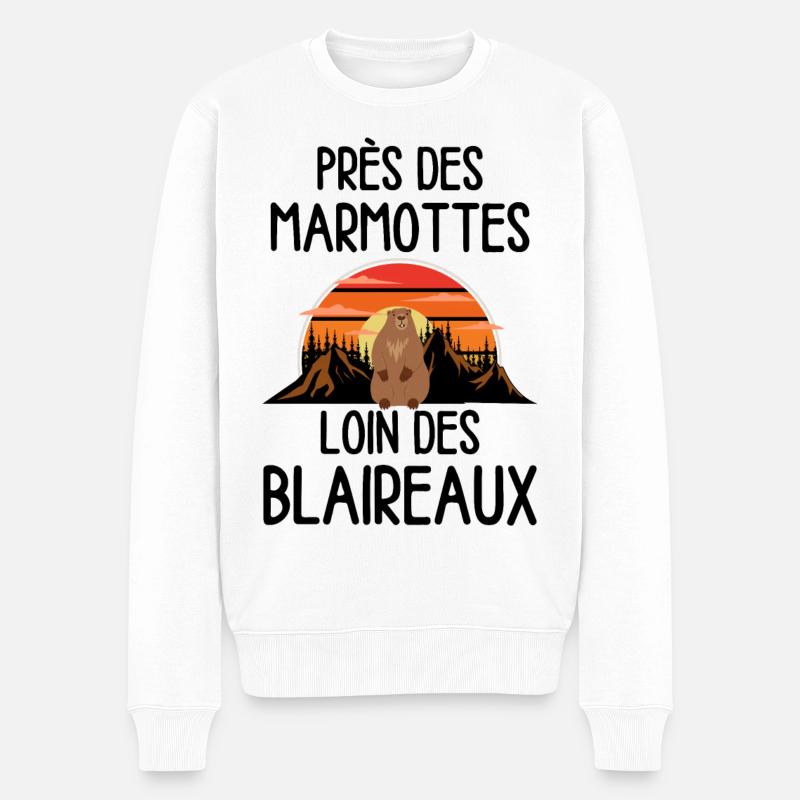 Marmotte au coucher de soleil - Pull Premium bio Homme - blanc