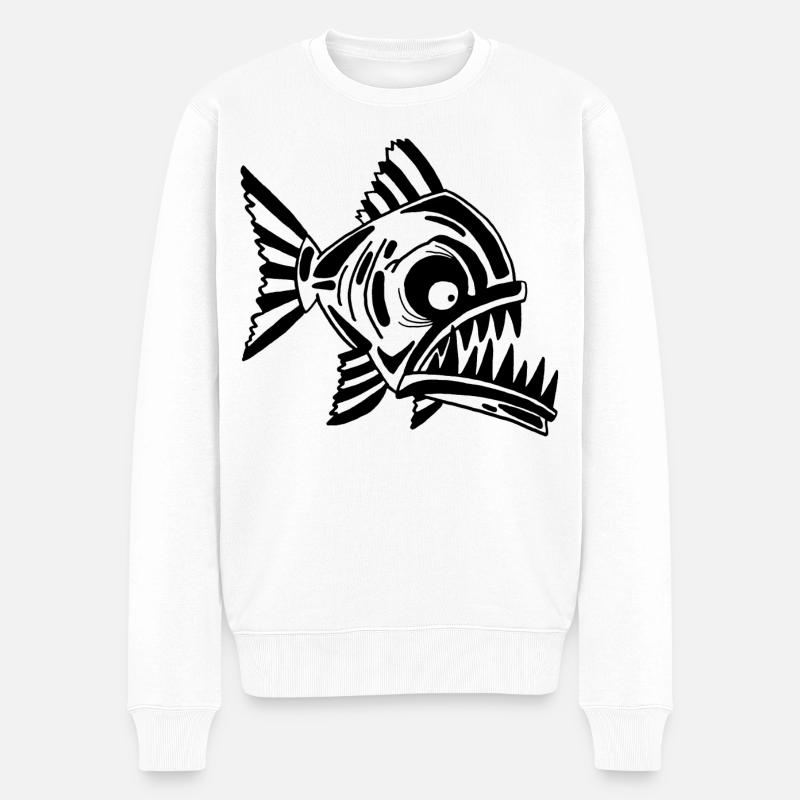 Poisson noir carnivore - Pull Premium bio Homme - blanc