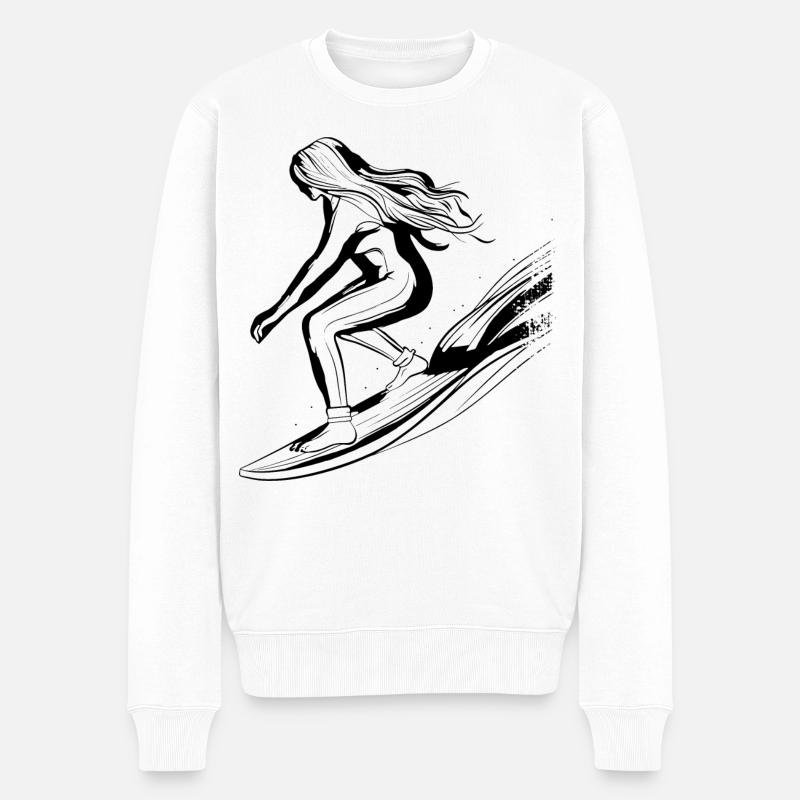 Surfer Mädchen - Männer Premium Bio Pullover - Weiß