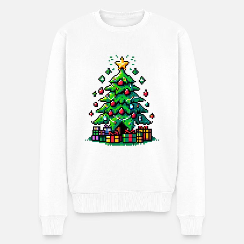 Gamer Pixel Xmas Tree – Retro Christmas Vibes! - Männer Premium Bio Pullover - Weiß