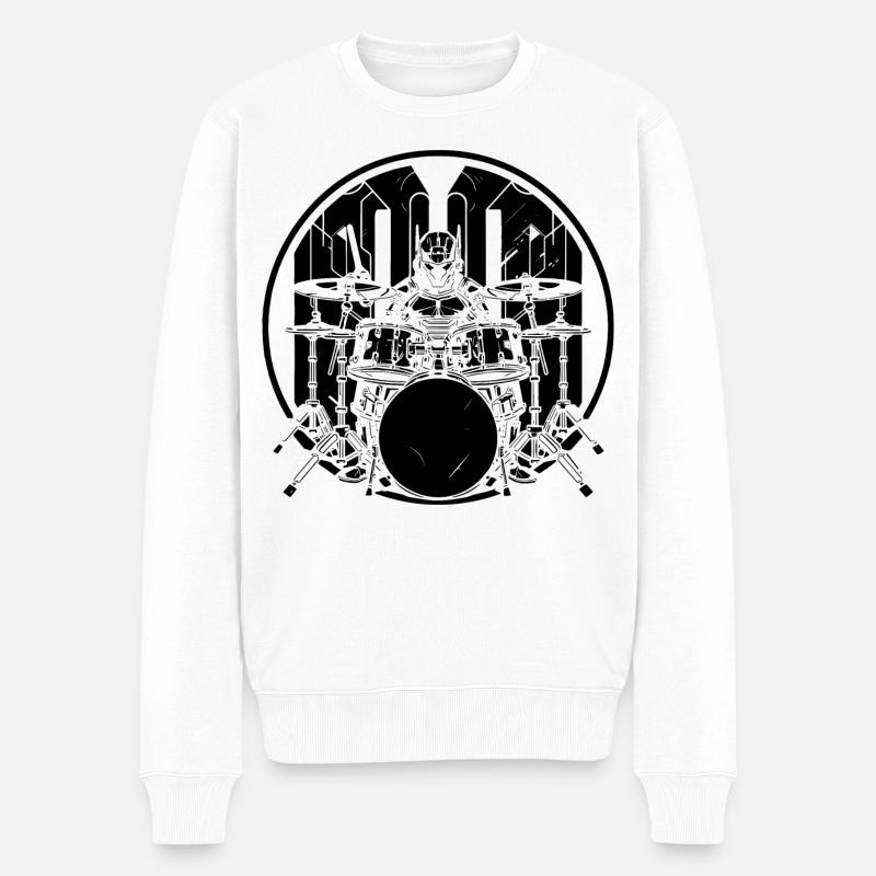 Schlagzeuger Grafik - Männer Premium Bio Pullover - Weiß
