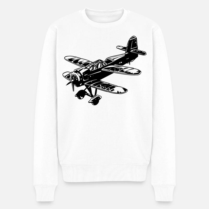 Propeller Flugzeug Grafik - Männer Premium Bio Pullover - Weiß
