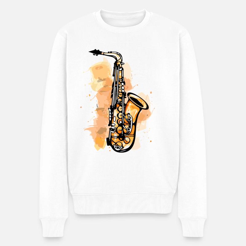 Saxophon Grafik - Männer Premium Bio Pullover - Weiß
