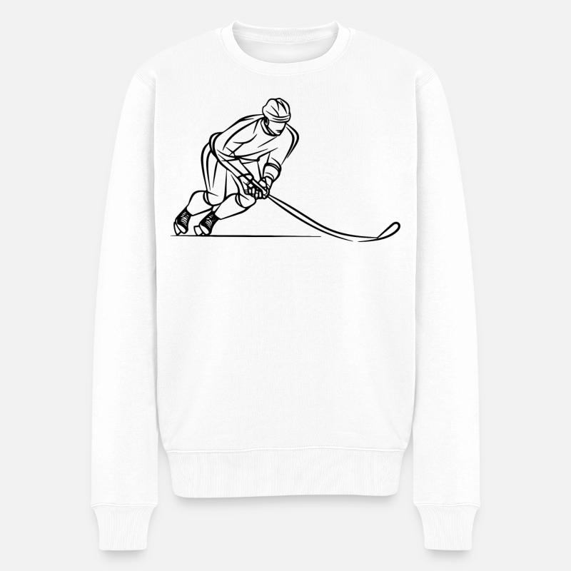Eishockeyspieler Line Art - Männer Premium Bio Pullover - Weiß