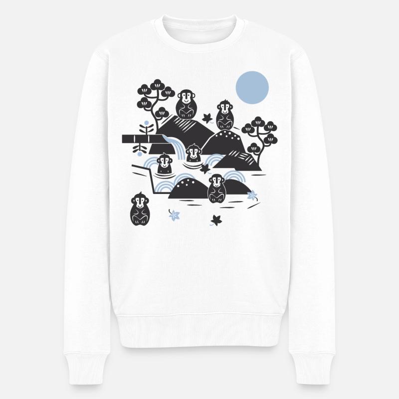 Chillende Affen in einer heißen Quelle l schwarz blau - Männer Premium Bio Pullover - Weiß