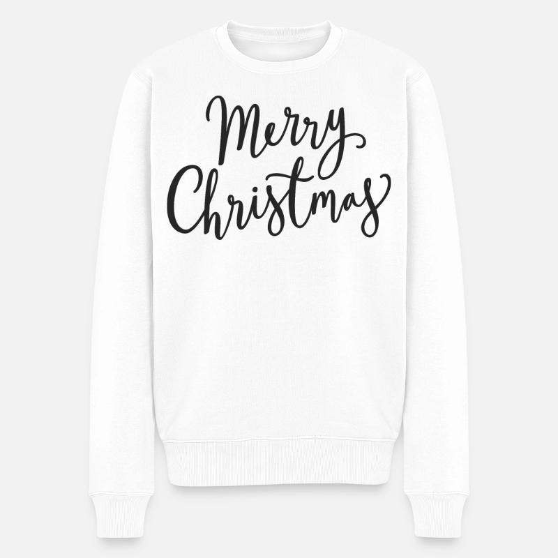 Merry Christmas Script Noir - Pull Premium bio Homme - blanc