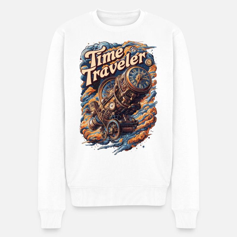 Zeitreisender Steampunk Uhr Abenteuer Design - Männer Premium Bio Pullover - Weiß