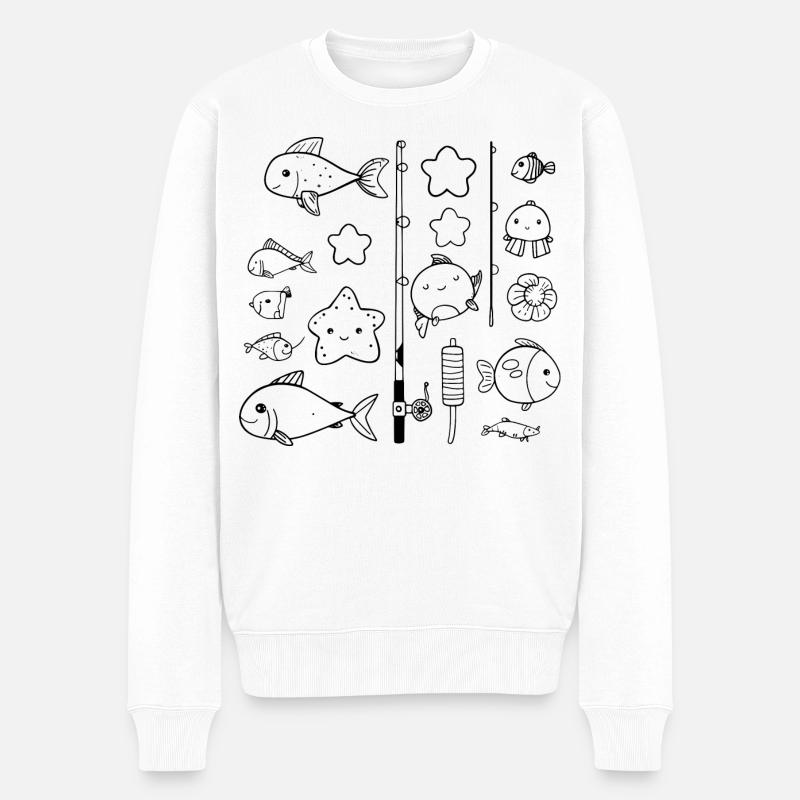 Fischen Comic Stil - Männer Premium Bio Pullover - Weiß