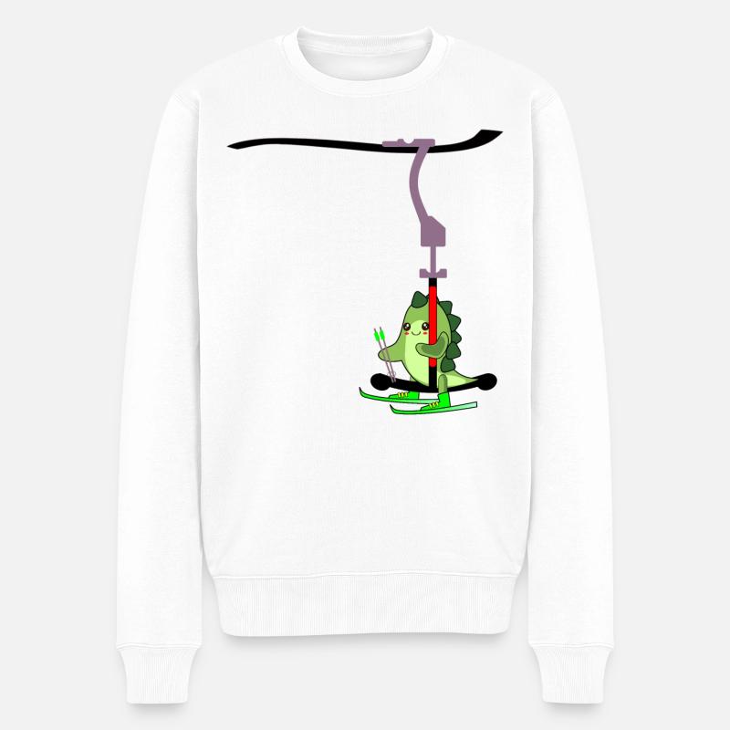 SKILIFT KINDER SKIFAHREN DINOSAURIER - Männer Premium Bio Pullover - Weiß