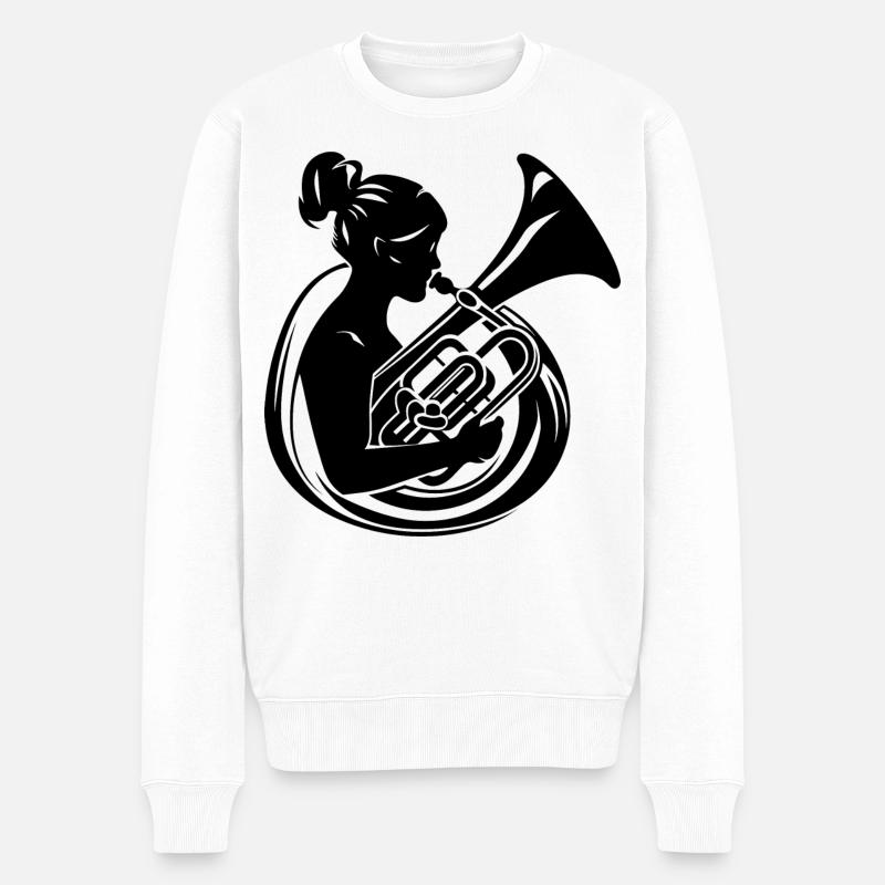 Tuba Mädchen Zeichnung - Männer Premium Bio Pullover - Weiß