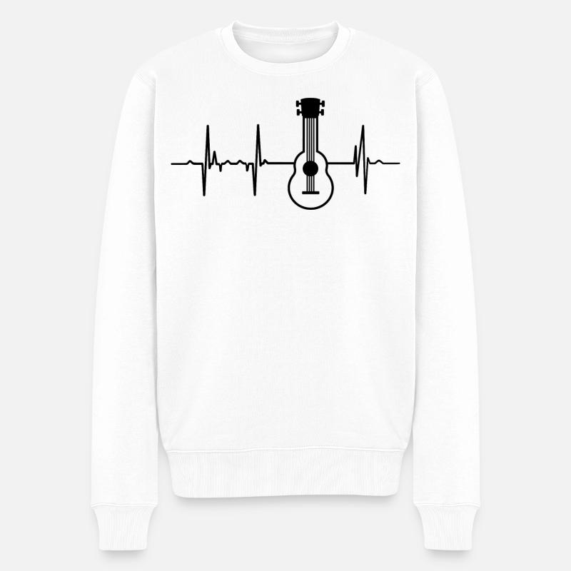 Herzschlag Ukulele Spieler - Männer Premium Bio Pullover - Weiß