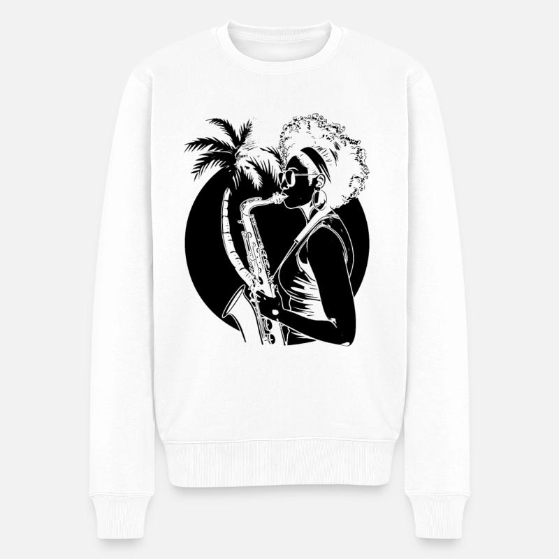 Saxophonspielerin - Männer Premium Bio Pullover - Weiß