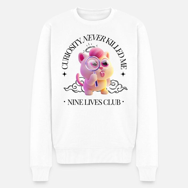 Neugierige Katze – Lustige Cartoon-Illustration - Männer Premium Bio Pullover - Weiß