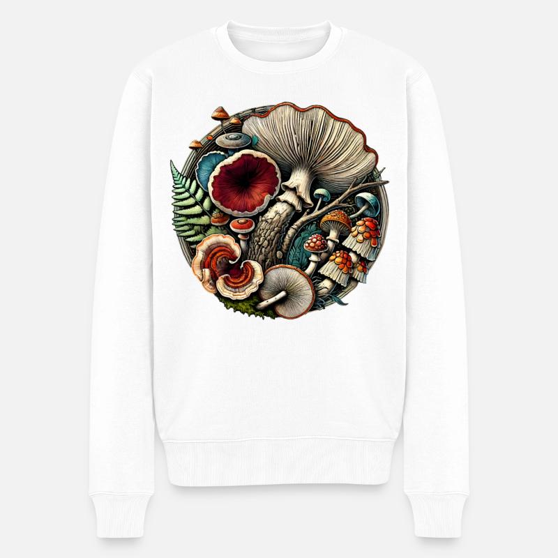 Design von komplizierten Pilzen und Waldelementen - Männer Premium Bio Pullover - Weiß