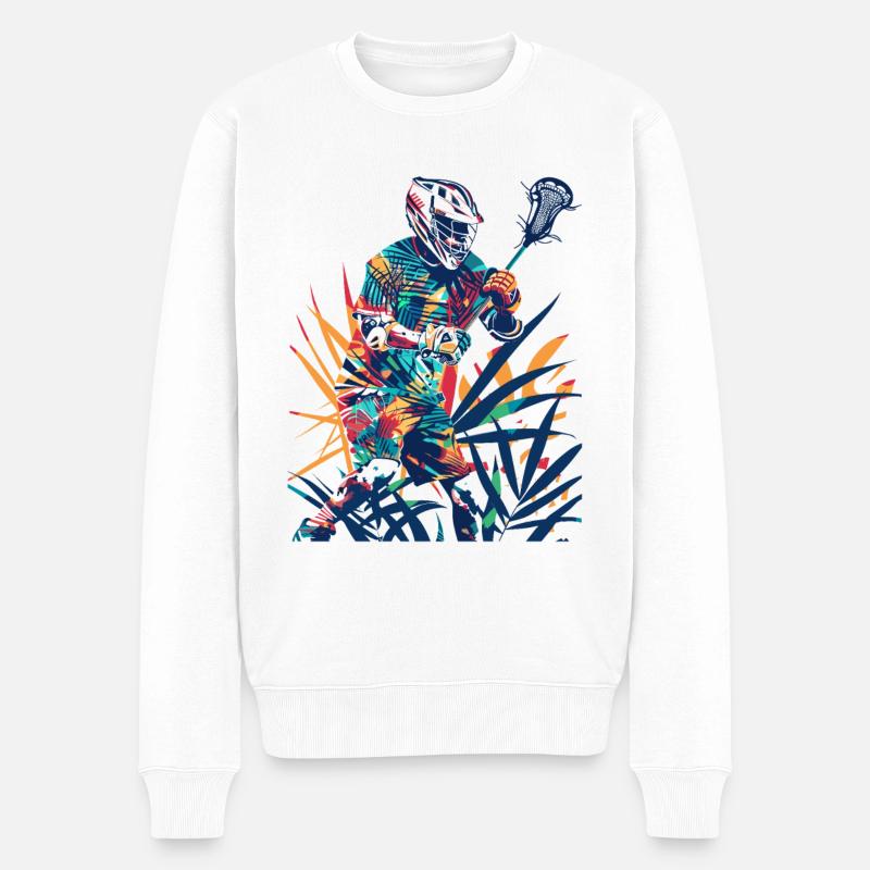 Lacrosse Spieler Comic Look - Männer Premium Bio Pullover - Weiß