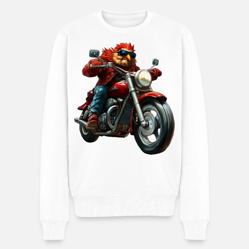 Hühner Motorrad - Männer Premium Bio Pullover - Weiß