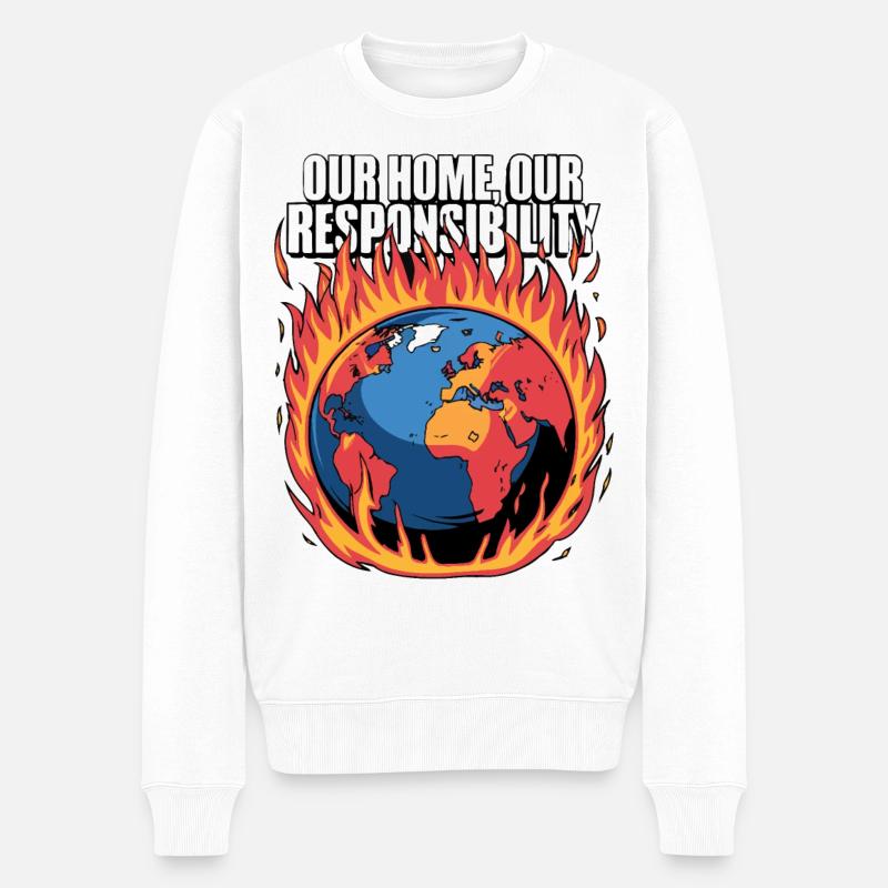Unser Home Burning Climate Responsibility Design - Männer Premium Bio Pullover - Weiß