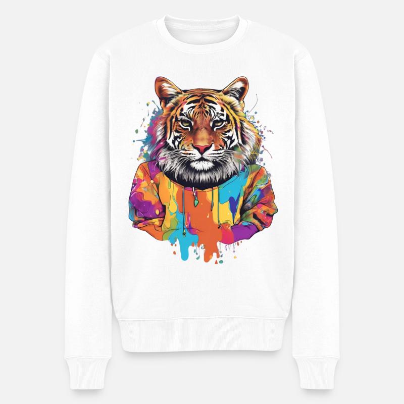 Lebendiges Tiger-Hoodie-Design - Männer Premium Bio Pullover - Weiß
