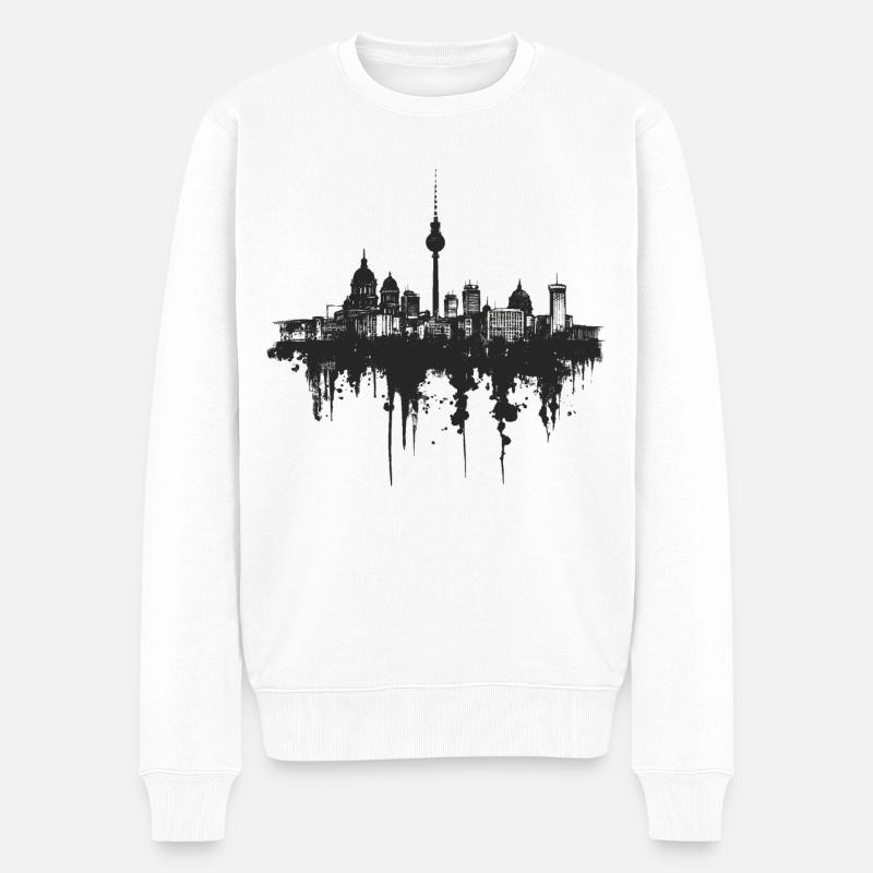 Berlin Skyline - Männer Premium Bio Pullover - Weiß