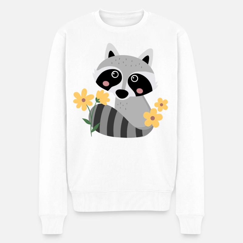 Kleiner Waschbär mit Blumen - Männer Premium Bio Pullover - Weiß