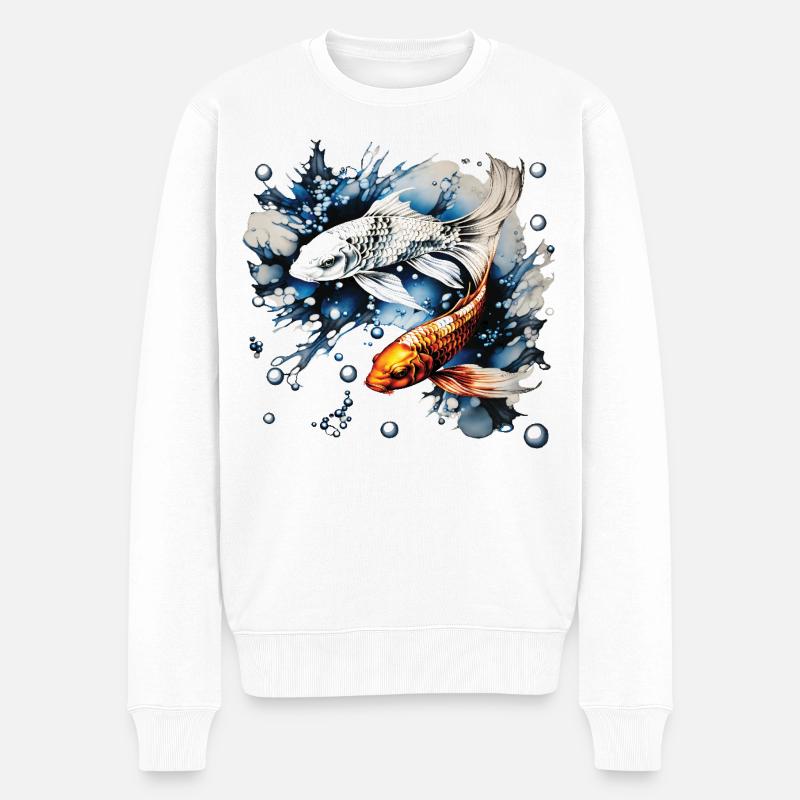 Koifische und Blasen - Männer Premium Bio Pullover - Weiß