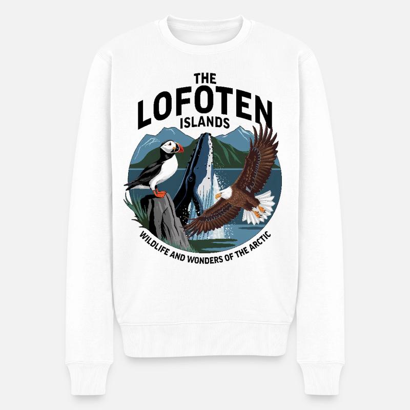 Îles Lofoten – Faune : Macareux, Aigle de mer - Pull Premium bio Homme - blanc