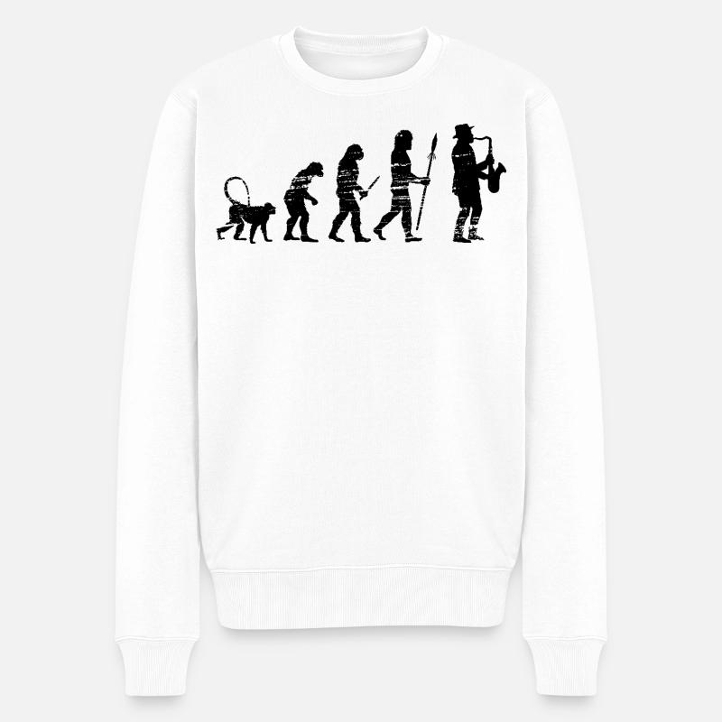 Saxophon Musik Evolution - Männer Premium Bio Pullover - Weiß