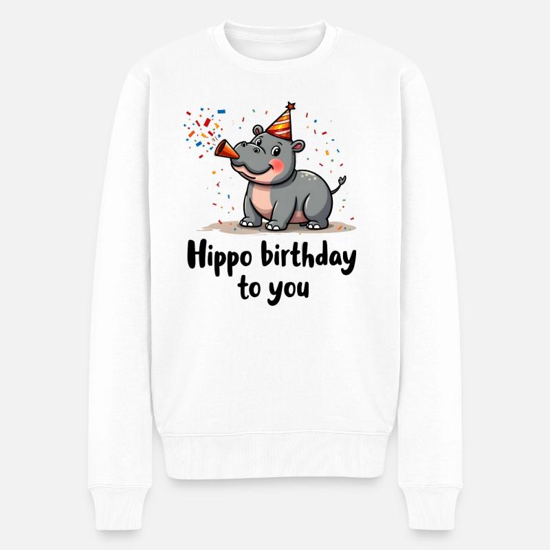 Hippo birthday to you - Männer Premium Bio Pullover - Weiß